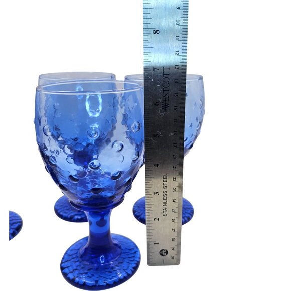 Libbey Hobnail Cobalt Blue Glass Goblets Set Of 4 Unique Textured Drinkware - Picture 10 of 12